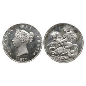 English Milled Coins - Victoria - 1879 - Silver Patina Pattern St George Crown