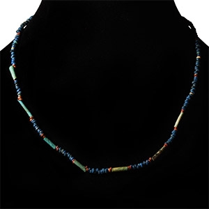 Egyptian Bright Blue and Turquoise Faience Bead Necklace