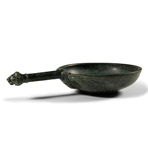 Roman Bronze Patera with Lion Head Handle