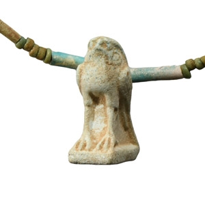 Egyptian Faience Bead Necklace String with Horus Amulet