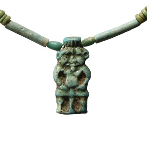 Egyptian Faience Bead Necklace String with Bes Amulet
