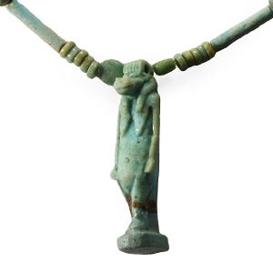 Egyptian Faience Bead Necklace String with Taweret Amulet