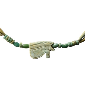 Egyptian Faience Bead Necklace String with Wedjat Eyes