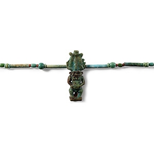 Faience Bead Necklace String with Bes Amulet