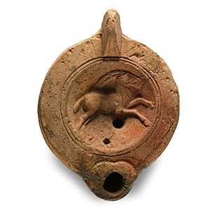 Roman Terracotta Oil Lamp with Leaping Ibex