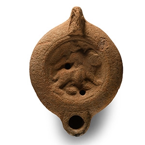 Roman Terracotta Oil Lamp with Cybele Riding a Lion