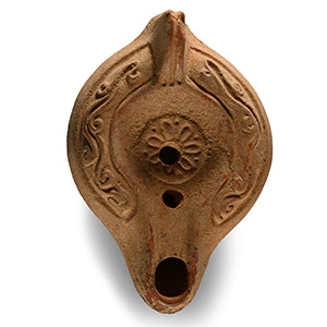 Roman Terracotta Oil Lamp with Floral Motif