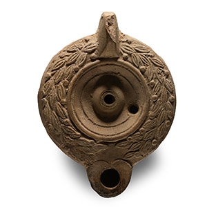 Roman Terracotta Oil Lamp with Wreath