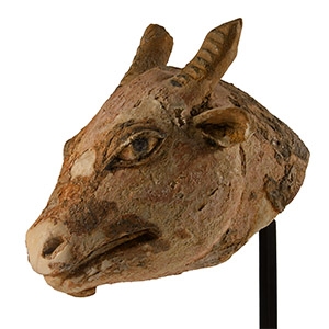 Western Asiatic Marble Ibex Head with Painted Eyes and Remains of Original Pigment