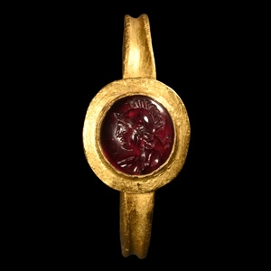 Roman Gold Ring with Head of Roma Garnet Gemstone