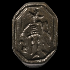 Medieval Bronze Ring with Warrior Holding Sword