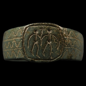 Bronze Ring with Two Figures and Cross