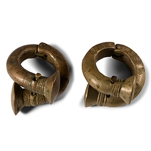 Large African Slave Trade Manilla Currency Bracelet Pair