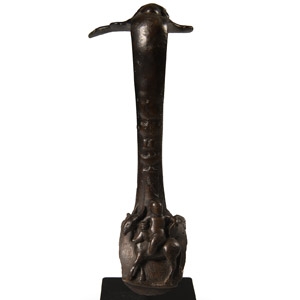 Roman Bronze Tankard Handle with Drunken Putto on Donkey