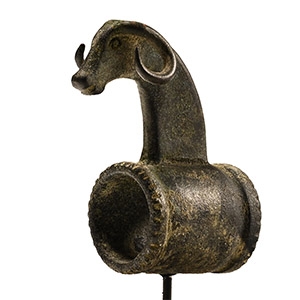 Western Asiatic Bronze Rams Head Fitting from a Whetstone