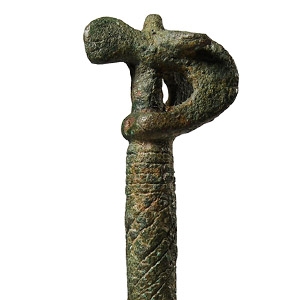 Large Western Asiatic Bronze Animal-Headed Cloak Pin
