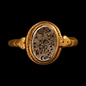 Gold Ring with Inscribed Silver Inlay