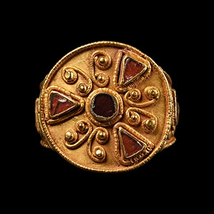 Langobardic Style Gold Ring with Garnets