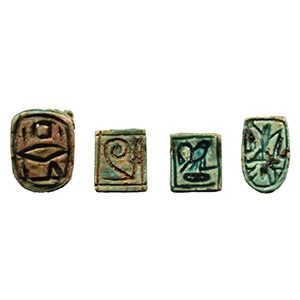 Maspero Faience Bead Group with Hieroglyphs