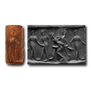 Old Syrian Limestone Cylinder Seal with Erotic Scenes