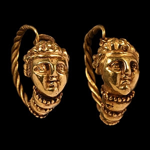 Hellenistic Gold Earrings with Female Heads
