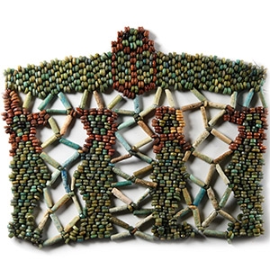 Large Egyptian Bead Panel with Four Sons of Horus and Winged Scarab