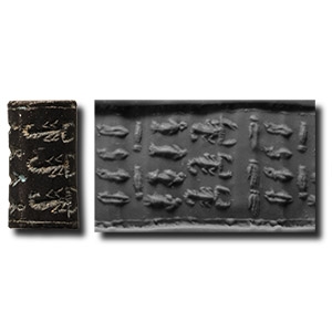 Neo-Assyrian Stone Cylinder Seal with Scorpions and Fish