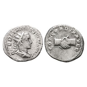 Ancient Roman Imperial Coins - Herennius Etruscus - Clasped Hands AR Antoninianus