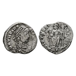 Ancient Roman Imperial Coins - Theodosius I - Victory AR Siliqua