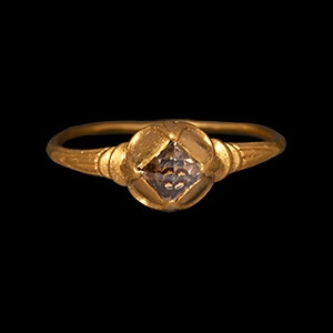Gold Ring with Polished Natural Diamond Crystal