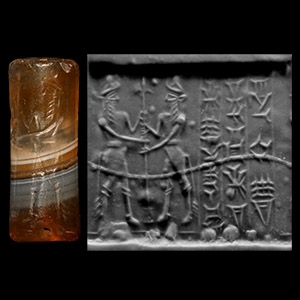 Babylonian Cylinder Seal with King and Bull-Men