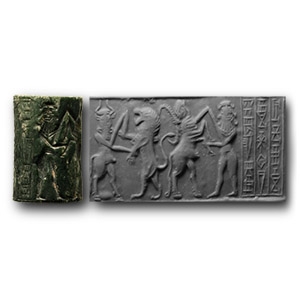 Large Akkadian Inscribed Cylinder Seal with Contest Scenes