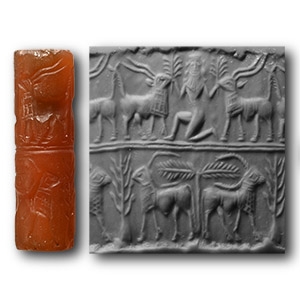 Old Akkadian Cylinder Seal with Goat Scenes