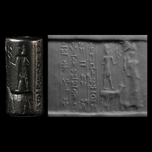 Mesopotamian Cylinder Seal with Adad and Lama Goddess