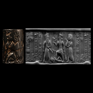 Akkadian Cylinder Seal with Worship Scene