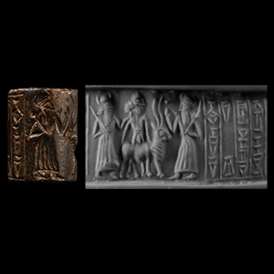 Akkadian Cylinder Seal with Worship Scene