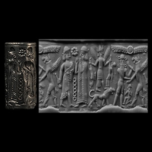 Mitannian Cylinder Seal with Hero Scene