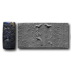 Mesopotamian Lapis Lazuli Cylinder Seal with Presentation Scene