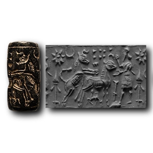 Mesopotamian Cylinder Seal with Figure and Horses