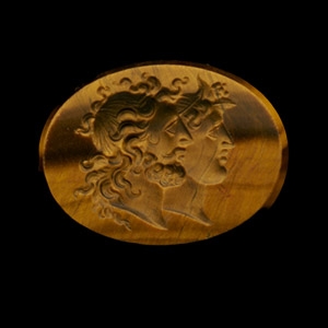 Neoclassical Tigers Eye Gemstone with Classical Jugate Busts