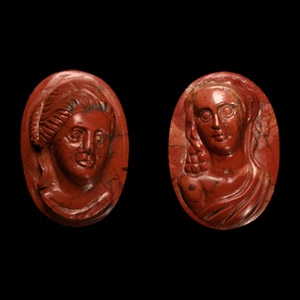 Neoclassical Red Jasper Cameo Pair