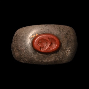 Roman Silver Ring with Silenus Head Gemstone