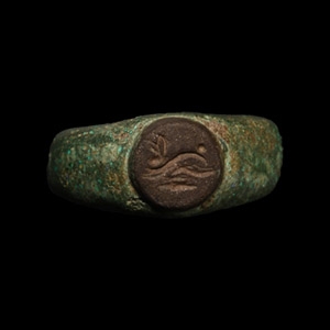 Roman Bronze Ring with Dolphin Gemstone