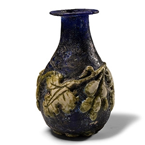 Roman Blue Glass Vessel with Vine Leaf Design