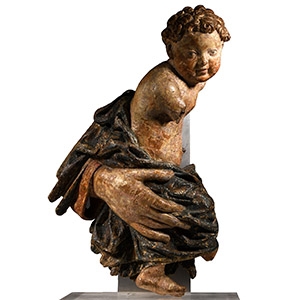 Renaissance Painted Wooden Figure of a Child