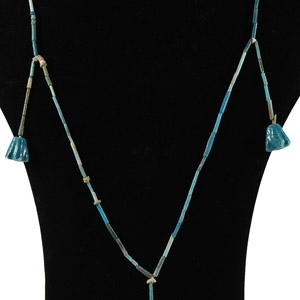 Faience Mummy Bead Necklace with Papyrus Flower Amulets