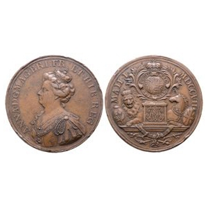 Anne - Union of England and Scotland - Bronze Medallion by Croker