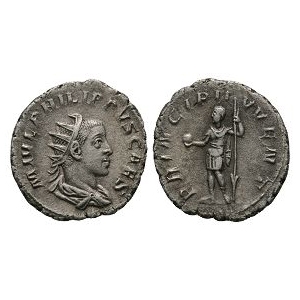 Ancient Roman Imperial Coins - Phillip II - Prince Standing AR Antoninianus