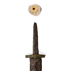 Migration Period Iron Sword with Rock Crystal, Gold and Garnet Sword Bead