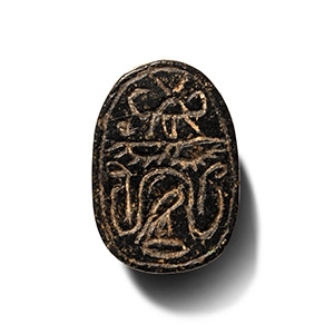 Black Stone Scarab with Uraei and Falcon